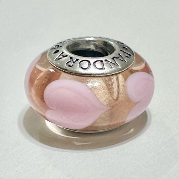 Pandora Retired Pink Glass Heart Murano Charm - Picture 3 of 7